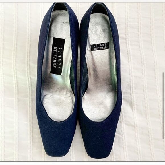 Vintage STUART WEITZMAN navy blue fabric heels - Picture 3 of 7